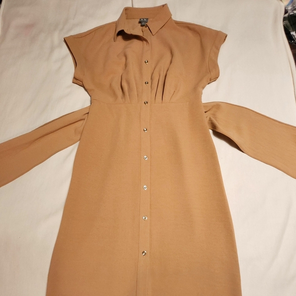 Worthington Tie Waist Midi Utility Shirt Dress Tan X Small - Picture 8 of 10